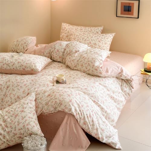 Lanqinglv Bettwäsche 155x220 Baumwolle Rosa Blumen Aesthetic Mädchen | Oeko-TEX,Renforce Baumwolle,für Allergiker,Pflanzen Wendebettwäsche Bettbezug mit Reißverschluss und 1 Kissen