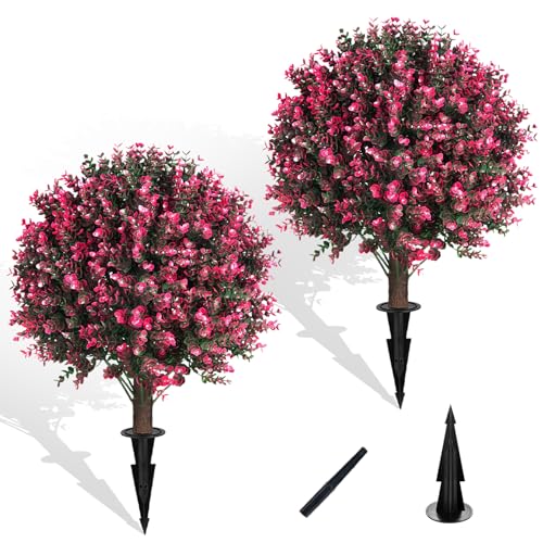 Grewyear Artificial Rose Pink Boxwood Topiary Ball Bush 24