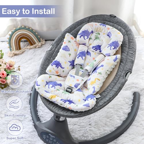 Image of Infant Car Seat Insert with 3 Strap Covers, Soft Car Seat Head Support for Baby Girls, Plush Fabric Newborn Insert for carseat, Strollers, Swings, Bouncer, Dinosaur