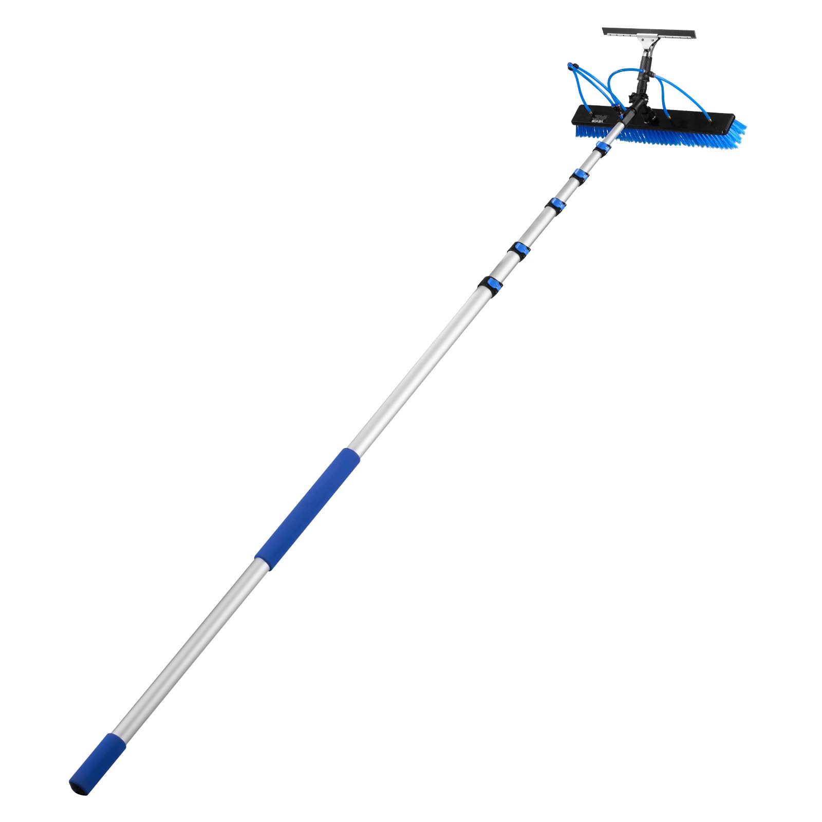 VEVOR Kit di Pulizia per Pannelli Fotovoltaici, 10 m, Spazzola 2 in 1 con Asta Telescopica in Alluminio per Lavaggio di Pannelli Solari, con Tergivetro, Dispenser di Sapone, Testa Ruotabile a 180°