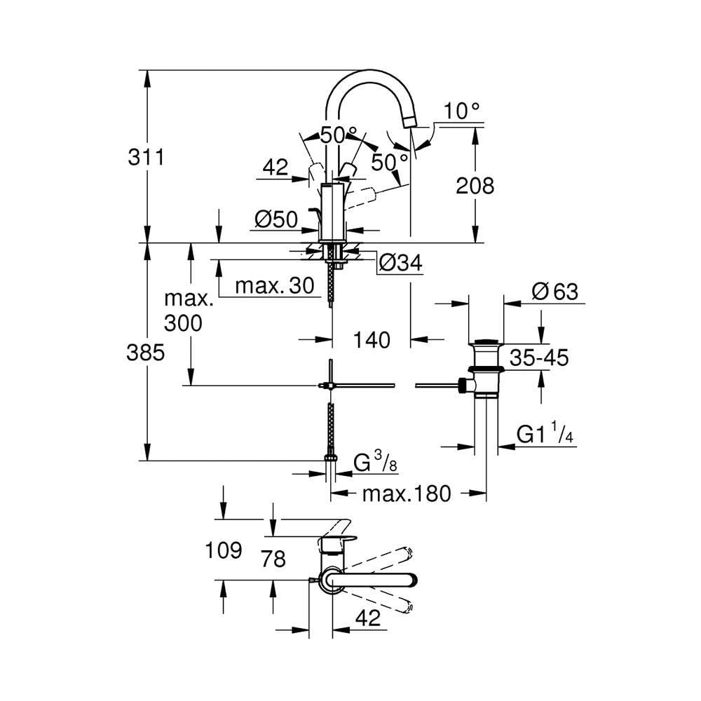 GROHE Eurosmart DN 15 L bateria jednoręczna, chromowana