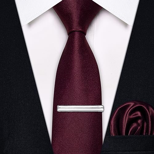 Image of YourTies Skinny Ties for Men Satin 2.4 inch Slim Necktie with Pocket Square Tie Clip Set Solid Color Wedding Party Business