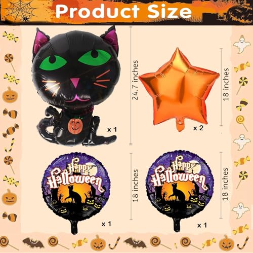 Image of AMFIN (Pack of 5) Happy Halloween Party, Haunted Cat Foil Balloons - Black