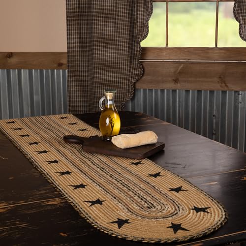 VHC Brands Kettle Grove Chemin Jute Étoiles 13x72 Tressé Campagnard Brun Caramel
