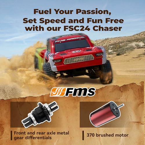 Image of EAZYRC FMS FSC24 Chaser 1 /24 RC Car 4X4 Off-Road High-Speed Short-Course Truck, 2 Speed Transmission, Brushless-Ready and 30-Minute Runtime,2.4GHz Electric Vehicle Toys Gifts for Adults (Red)