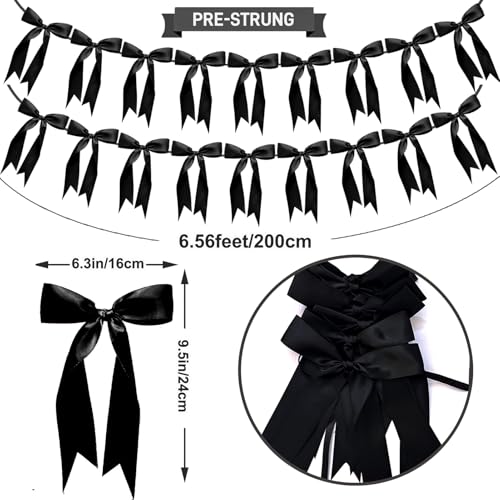 Image of 2pcs Bow Garland Banner Ribbon Bow Party Decorations for Baby Shower Decor Tying The Knot Girls Bow Coquette Birthday Party Decoration (Black)