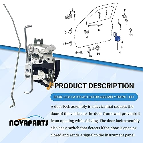Image of NOVAPARTS 69320-04010 Front Right Manual Door Lock Latch for 1998-2004 Toyota Tacoma Base DLX Limited Pre Runner SR5 S-Runner w /o Power Door Lock