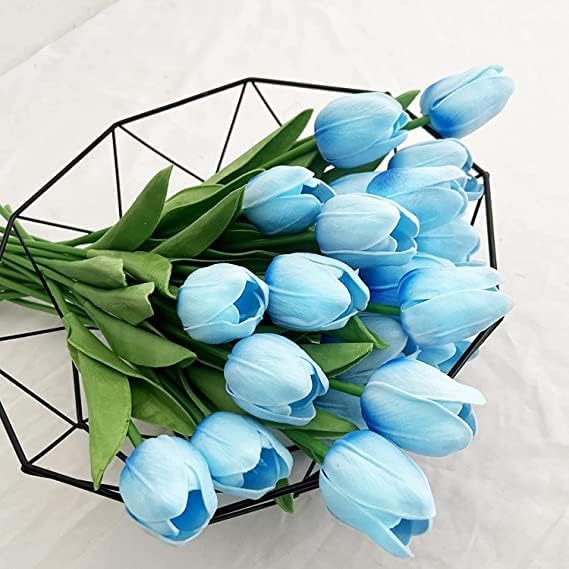 Image of CosaCentrum Beautiful Decorative Artificial Tulip Flower Bunches for Home decor (Sky Blue, Pack of 11)