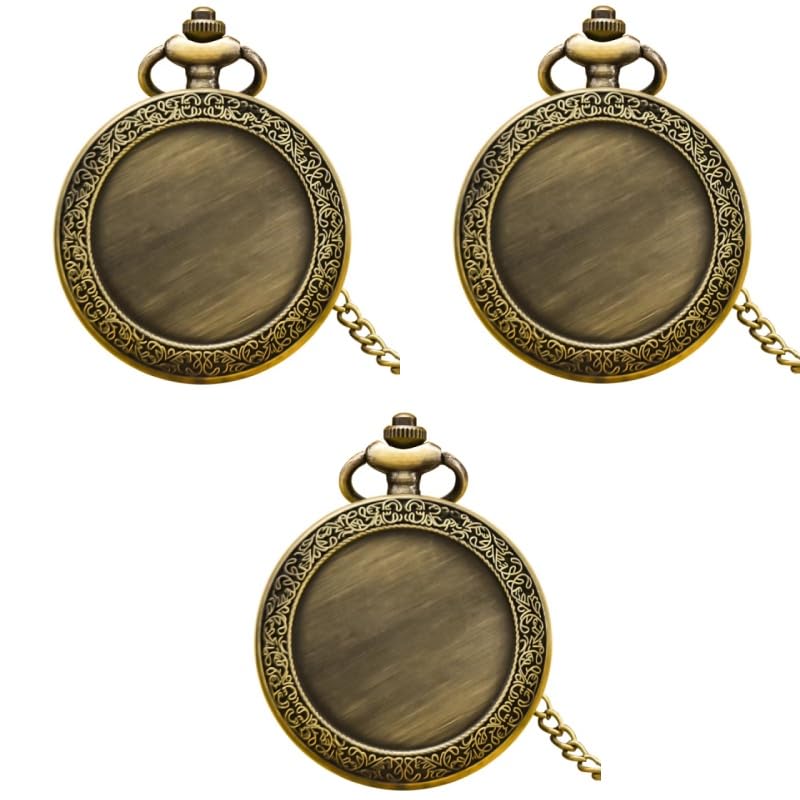 Reloj de Bolsillo Cuarzo con Cadena Fina y Textura Creativa Bronce Vintage, Accesorio Moda, Regalo Unisex for Estudiantes(Bronze 3pc)