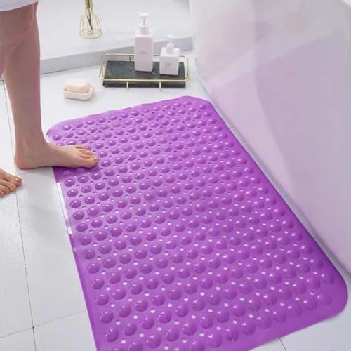 Bath Tub Shower Floor Mat, 28 X 14 Inch Non-Slip Bathtub Mat with Suction Cupsand Drainage Holes, Machine Washable and Soft on Feet, Bathroom and Spa Accessories.(28 X 14 in, Purple)