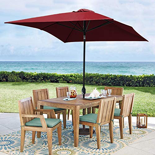 Blissun Rectangular Patio Umbrella 10' Outdoor Market Table Umbrella with Push Button Tilt and Crank (Red)