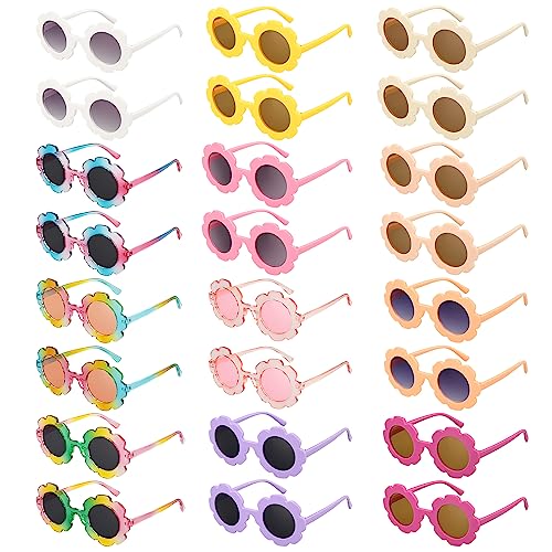 Mdvora 24 Pack Round Flower Sunglasses Set Outdoor Kids Sunglasses Kit(Set G 24pcs)