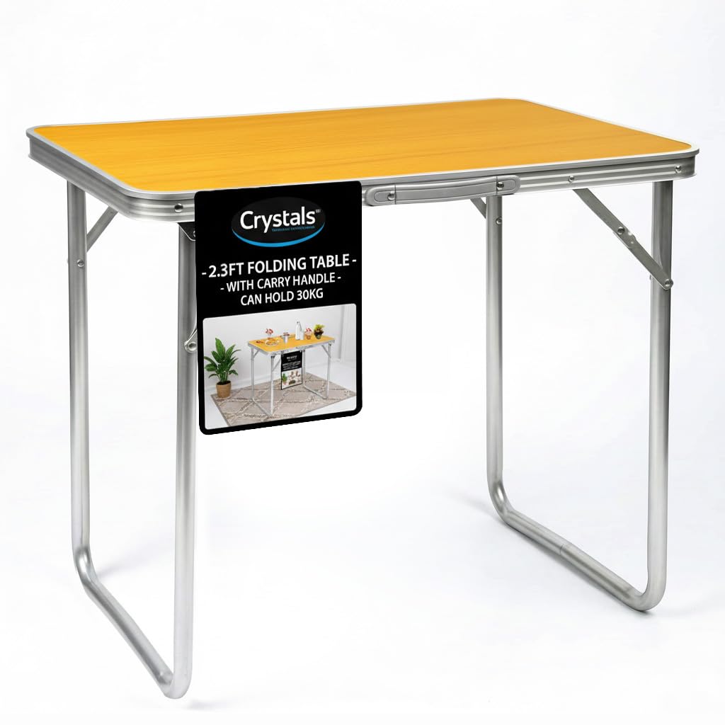 Crystals 2.3ft Aluminum Folding Picnic Table | Lightweight & Portable Camping Table | Adjustable Height Outdoor Trestle Table for BBQ, Garden, Travel, & Events – Sturdy & Compact (Orange)