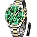 OLEVS Bicolor Herrenuhren Edelstahl Analog Herren Uhren Gro&szlig; Gr&uuml;n Zifferblatt Modern Leuchtend Wasserdicht Armbanduhr Herren Silber Gold Metallarmband Chronograph M&auml;nner Uhr mit Datum Mondphase