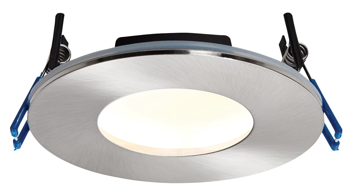 Betta Lighting 9W Satin Nickel Die Cast Aluminium Fire Rated Bathroom Shower IP65 Dimmable Anti Glare Recessed Warm White 3000K Slim Profile Ceiling LED Downlight