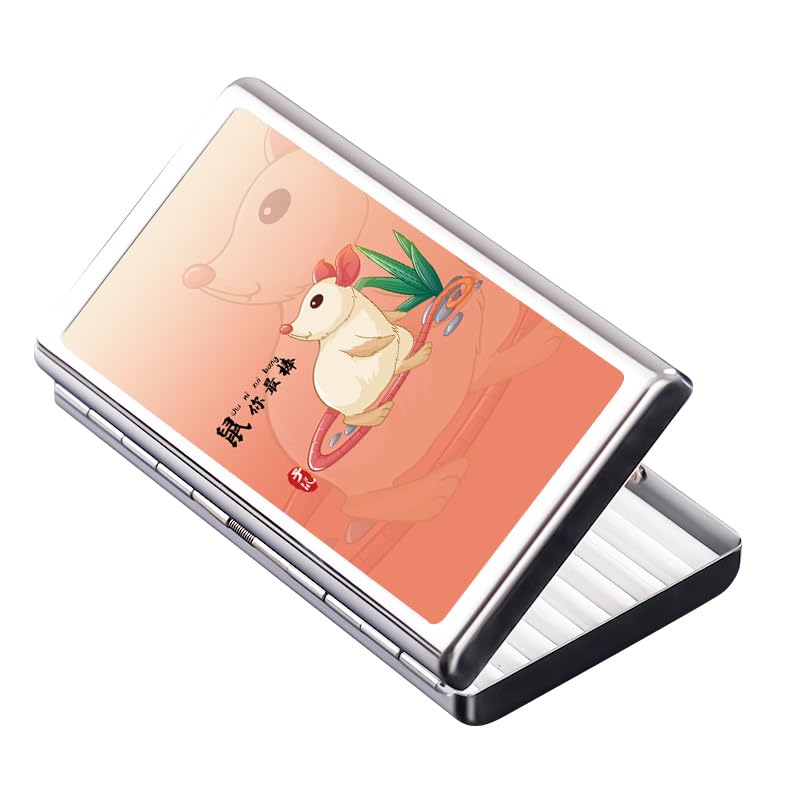 Metal Cigarette Case - Portable Double Sided Spring Clip Holder for 14pcs Regular Cigarettes, 20pcs 100mm Cigarettes Great Gift for Men and Women (Dog)
