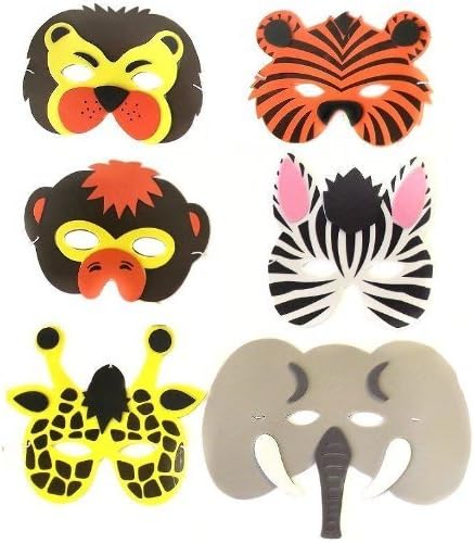 Pack of 6 Assorted Foam Children's Wild Animal Masks (Mask/Headpiece