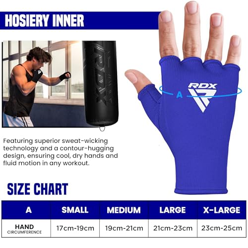 Image of RDX Boxing Hand Wraps Inner Gloves Men Women, Half Finger Elasticated Bandages, Under Mitts Fist Protection, Muay Thai, Kickboxing, MMA, Martial Arts Speed Bag Punching Training