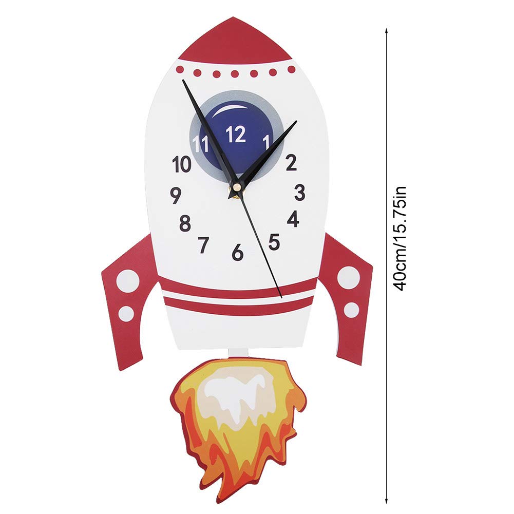 Orologio per decorazioni per la camera da letto per bambini, batteria a parete silenziosa per parete silenziosa a razzo cartone animato per bambini