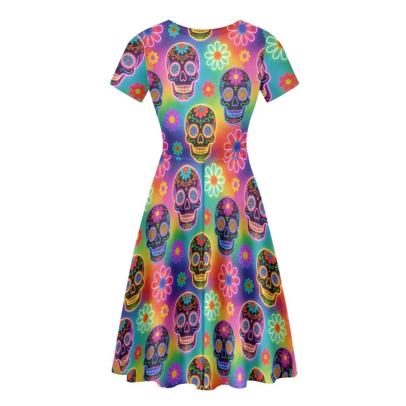 Image of Irisjudy T Shirt Dress for Women Short Sleeve Girls Short Sleeve Dress Plus Size, O Neck Knee Length Midi Dress for Ladies