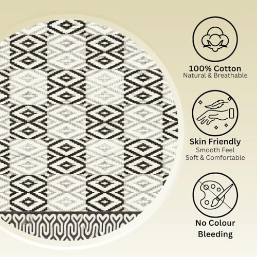 Image of Living Roots Ethnic Jaipur Block Print | Double Cotton Bedsheet & 2 Pillow Covers | for Mattress Upto 6 inches Thick, No Colour Bleeding | Grey, Off White King Size 90 * 108 inches, 144TC (610-C)
