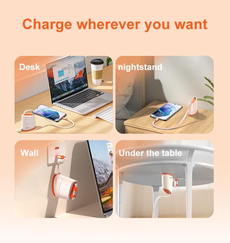 Image of 120W Retractable USB-C Cable | Tangle-Free Single Pull Desktop Design 1.2m | Fast PD Charging for Samsung, OnePlus, MacBook & Laptops | Black