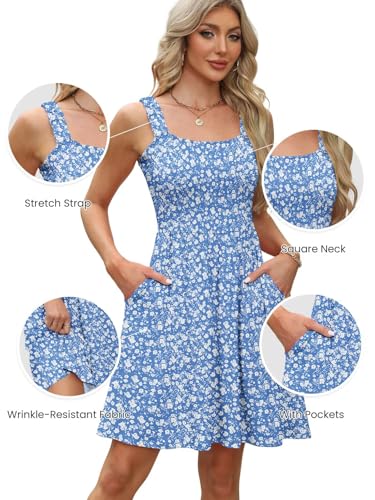 Image of QACOHU Summer Dresses for Women 2026 Sleeveless Square Neck Sundress with Pockets Casual Tank Beach Floral Boho Maxi Dress