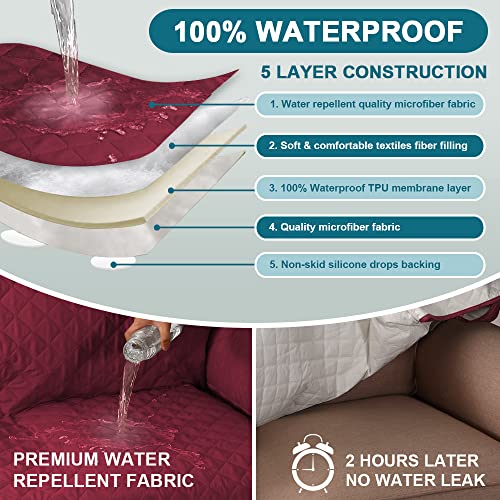 Turquoize-100-Waterproof-Wing-Chair-Cover-Wing-Armchair-Slipcovers-Chair-Couch-Protector-Triple-Non-Slip-Sofa-Slipcover-for-Wing-Chair-Furniture-Protector-for-Pets-KidsDog-Wing-Chair-Burgundy Turquoize 100 Waterproof Wing Chair Cover Wing Armchair Slipcovers Chair Couch Protector Triple Non Slip Sofa Slipcover for Wing Chair Furniture Protector for Pets KidsDog Wing Chair Burgundy
