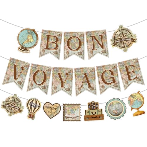 RUBOAOA Bon Voyage Party Decorations 3 Pcs Vintage Travel Fishtail Banners for Coworker Leaving Moving Away Adventure Awaits Around the World Next Chapter Travel Celebrations