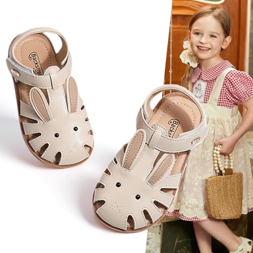 Image of WUIWUIYU Toddlers Little Girls T-Strap Hook&Loop Dress Strawberry Summer Shoes Closed Toe Carrot Sandals
