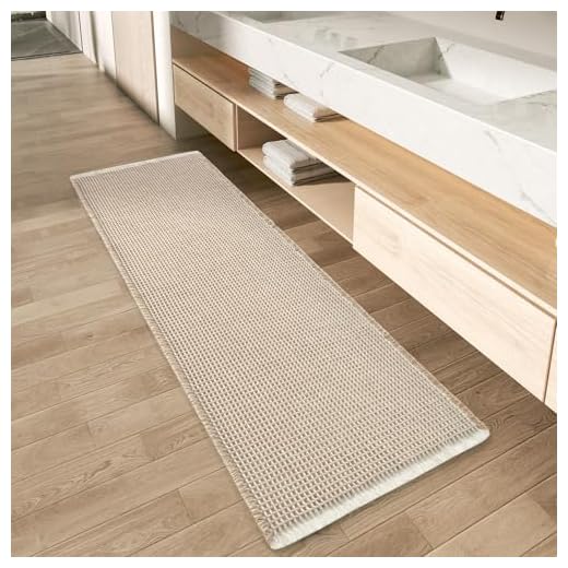 AMOAMI Upgraded Waffle Runner Rug Super Absorbent Non Slip Bath Mats for Bathroom Machine Washable Bathroom Runner Rug with Tassels, Ideal for Hallway Bedroom Laundry Room, 2' x 6', Brown & Cream