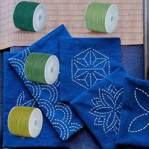 FREEBLOSS 4pcs Hilo Sashiko 100% Algodón 4 x 100m (109yds) Hilos Japoneses para Bordado Sashiko de 2 hebras para Costura a Mano y Suministros de Bordado (Verde), Total 400m/437yds miniatura 4