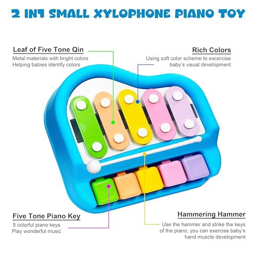 Image of 2-in-1 Xylophone & Piano Toy for Kids | 5 Scale Musical Instrument Toy for Babies 6 Months to 4+ Years | Non-Toxic, Non-Battery Baby Gift for Boys & Girls, Toddlers (0 to 3+ Years)