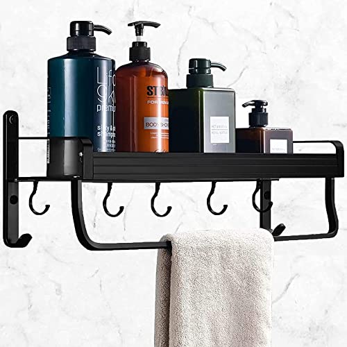 DEHUB Estanteria Ducha Aluminio Espacial Estanteria Baño Sin Taladro Autoadhesivo Cesta Ducha Organizador de Ducha Para Almacenar Artículos de Tocador (Negro, 40cm)