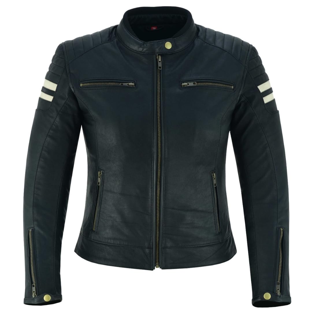 Veste de Moto En Cuir Pour Femme- Blouson Avec Protection Douce Cuir Et Vent Armure Corps été Hiver Tourisme Motard Blinde Noir