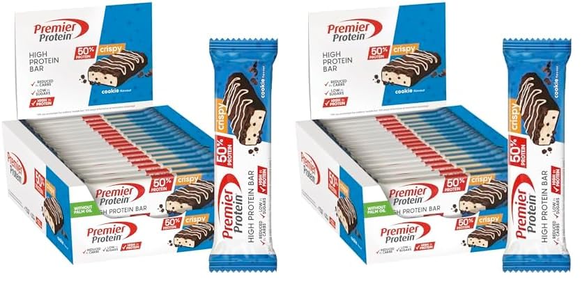 Premier Protein High Protein Bar Crispy Cookie 16 x 40 g - Alto contenido en proteínas + Sin aceite de palma (Paquete de 2)