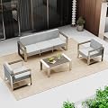 Oasbira Outdoor Furniture Set, 4 Piece Aluminum Patio Furniture Set with Coffee Table, Wide Seat and Thick Cushions, Outdoor Patio Conversation Sets for Deck, Porch (LightGray)