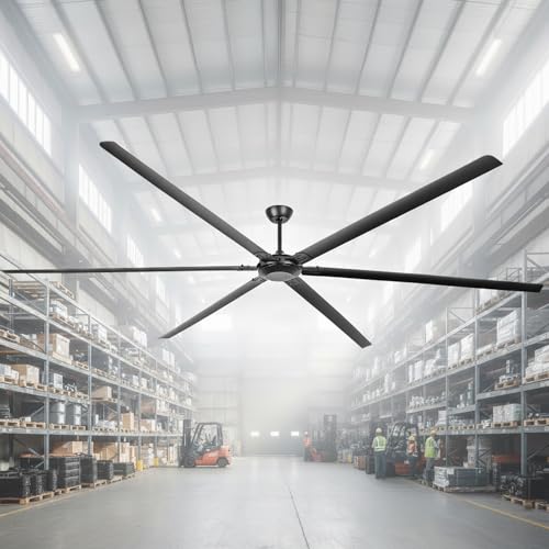 120 Inch Ceiling Fans without Lights High Airflow Industrial Black Ceiling Fan for Shop Garage Barn, 6-Speed Reversible DC Motor Big Commercial Fan with Remote Control, 6 Aluminum Blades, ETL