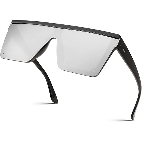 FEISEDY Women Men Flat Top Shield Sunglasses Oversized Square Rimless Shades UV400 B2470