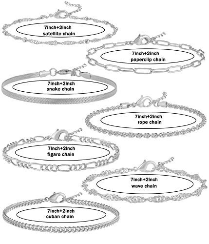 Reoxvo Silver Bracelets Jewelry For Women Girls Trendy 925 Sterling Silver Plated Chain Bracelets Set For Women Dainty Silver Bracelets Pack #TOP4