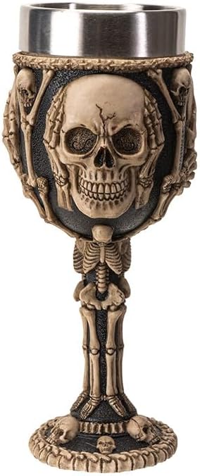 Pacific Giftware Hear See Speak No Evil Skeleton Wine Goblet 7oz Stainless Steel Skull Chalice for Halloween Decor Gothic Party Cup for Halloween Lovers