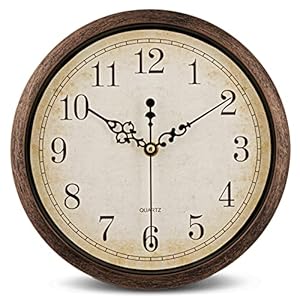 Bernhard Products Vintage Brown Wall Clock Silent Non Ticking 10 Inch Quality Quartz Battery Operated Round Decorative Easy to Read for Home Kitchen Living/Dining Room Bedroom Office Classroom School