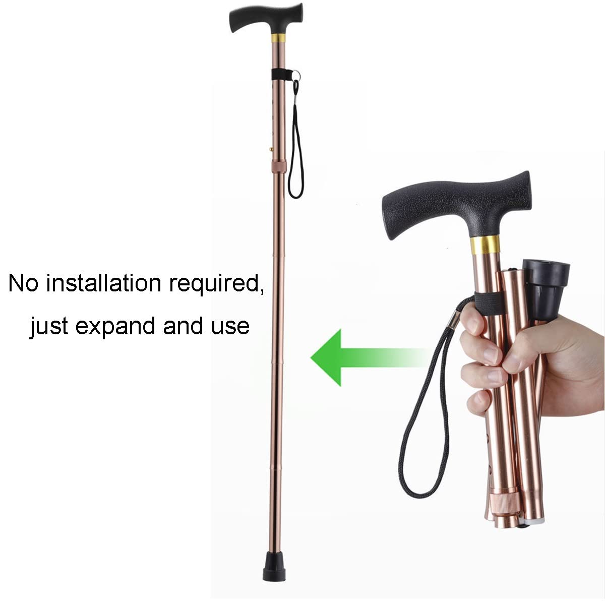 Bastones, bastón Ligero de Aluminio Compensado, Bastones Plegables para Personas Mayores y Adultos, bastón Ajustable de Altura de 5 Niveles, bastón de Agarre Suave (Color : Black)