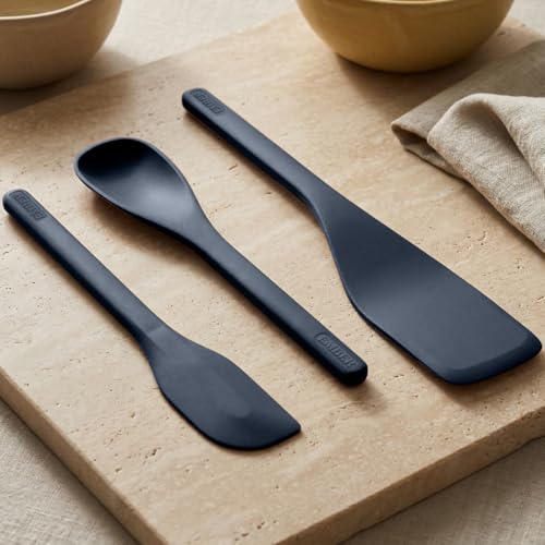Image of Ember Cookware Silicone Spatula Set of 3 - Stir, Flip & Scraper | 230C Heat Resistant | Platinum Grade Silicone- Food Safe | Seamless Unibody Design | Blue