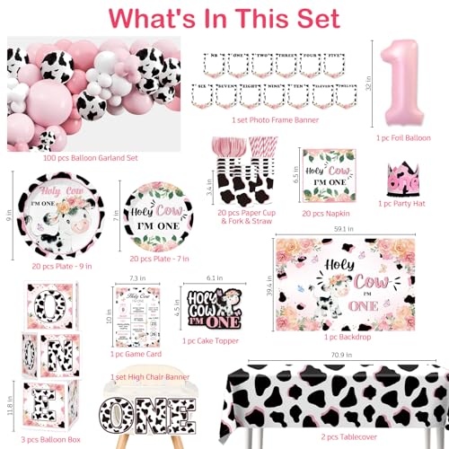 Image of cocomigo 232pcs Holy Cow I'm One Birthday Decorations Party Set, 20 Guests