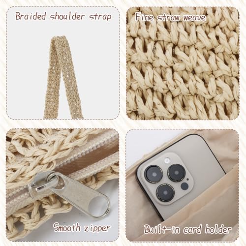 Fecialy Straw Crossbody Bag for Women Pleated Dumpling Shoulder Handbags Ruched Handmade Summer Beach Straw Bag4