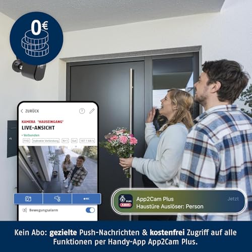 ABUS SmartLook Überwachungskamera, 2er Set - mit Bewegungserkennung, Objekterkennung, 4K-Aufzeichnung, Push-Benachrichtigung, Nachtsicht, Mikrofon, Speicherkarte, Masking und App - schwarz