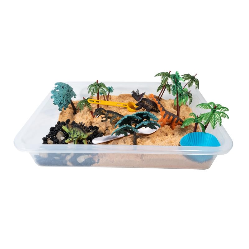 Sensory Bins Jurassic Jungle Dinasour Sensory Safari Toy for Kids | 4 Unique Dinasours | Blisful Taste Safe Kinectic Dirt | Assorted Stones | 10 Assorted Trees for Kid 3