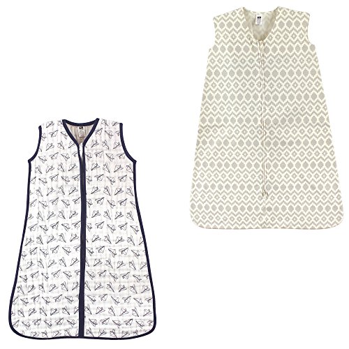 Hudson Baby Safe Sleep Wearable Sleeping Bag Muslin & Jersey Cotton, 2 Pack, Paper Airplane/Aztec, 6-12 Months