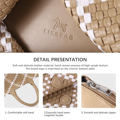 Image of Woven Tote Bag Womens Purse Vegan Leather Shoulder Handbags Fashion Summer Beach Tote Bags Large Travel Totes